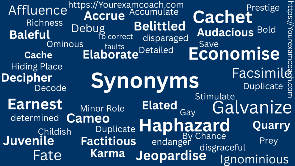 This image is about Synonyms in which different synonyms are mentioned. 