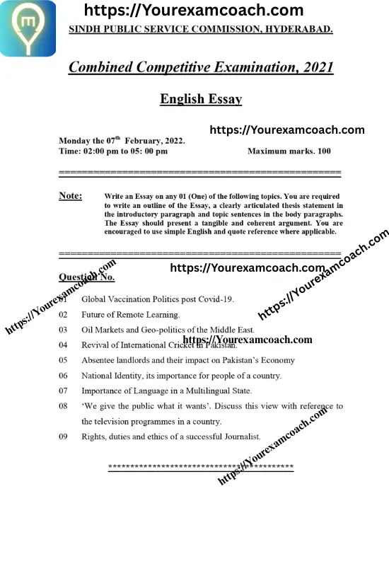 English Essay 2021 SPSC CCE 1 English Essay 2021 SPSC CCE
